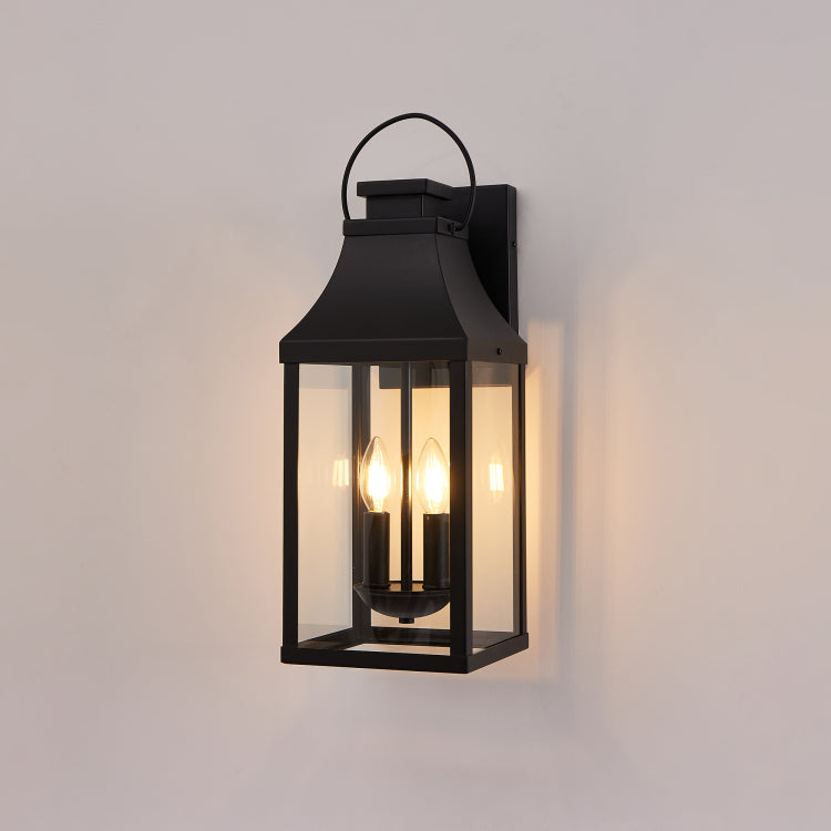 20'' Outdoor Wall Light, Porch Light Outdoor Wall Sconce Lantern, 2 Light Modern Black Exterior Lighting Fixture Wall Mount, Outside Light For House Garage, 1 Pack
