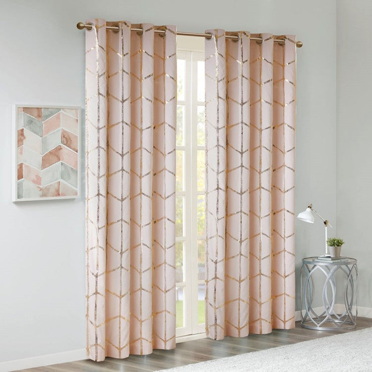 Total Blackout Metallic Print Grommet Top Curtain Panel Only 1 Pc Panel