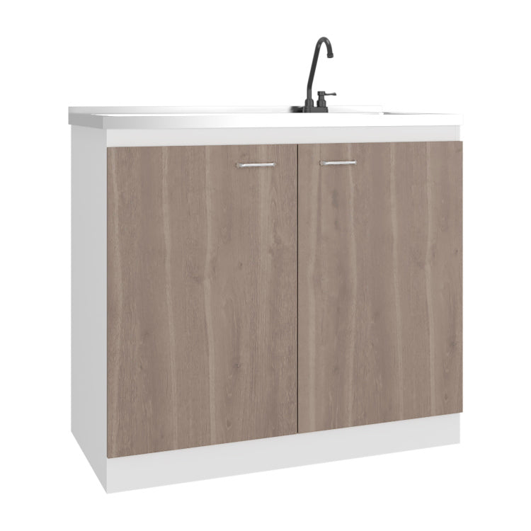 Napoles Utility Sink With Faucet Inclued And Integrated Stainless Steel Counter Top, Freestanding Cabinet With Two Doors, Metal Handles And Two Interior Shelves, Light Espresso