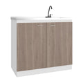 Napoles Utility Sink With Faucet Inclued And Integrated Stainless Steel Counter Top, Freestanding Cabinet With Two Doors, Metal Handles And Two Interior Shelves, Light Espresso