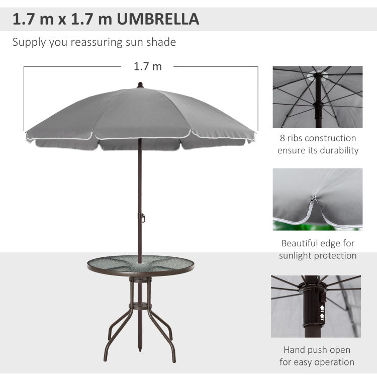 Outsunny 6 Piece Patio Dining Set For 4 With Umbrella, Outdoor Table And Chairs With 4 Folding Dining Chairs & Round Glass Table For Garden, Backyard And Poolside, Gray