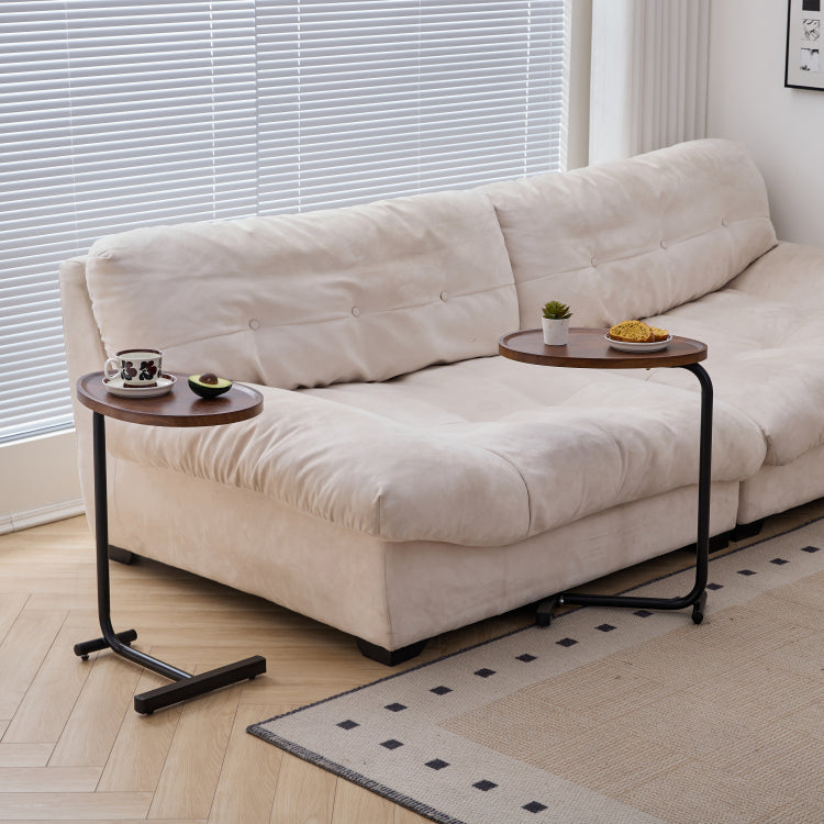 2 Pieces Brown C Shaped Side Table, Small Sofa Table For Small Spaces, Living Room, Bedroom
