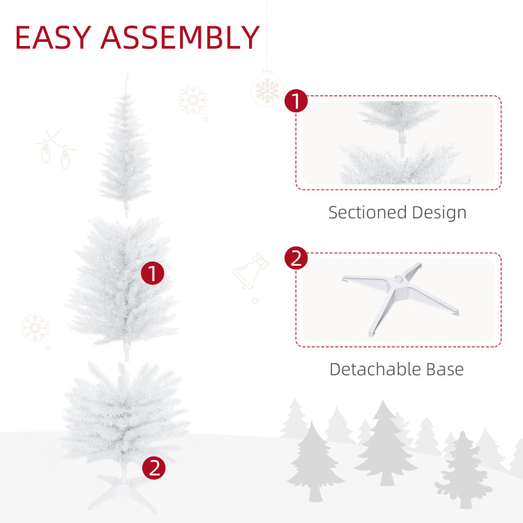 Homcom 6' Artificial Pencil Christmas Tree, Slim Xmas Tree With 390 Realistic Branch Tips And Plastic Stand, White