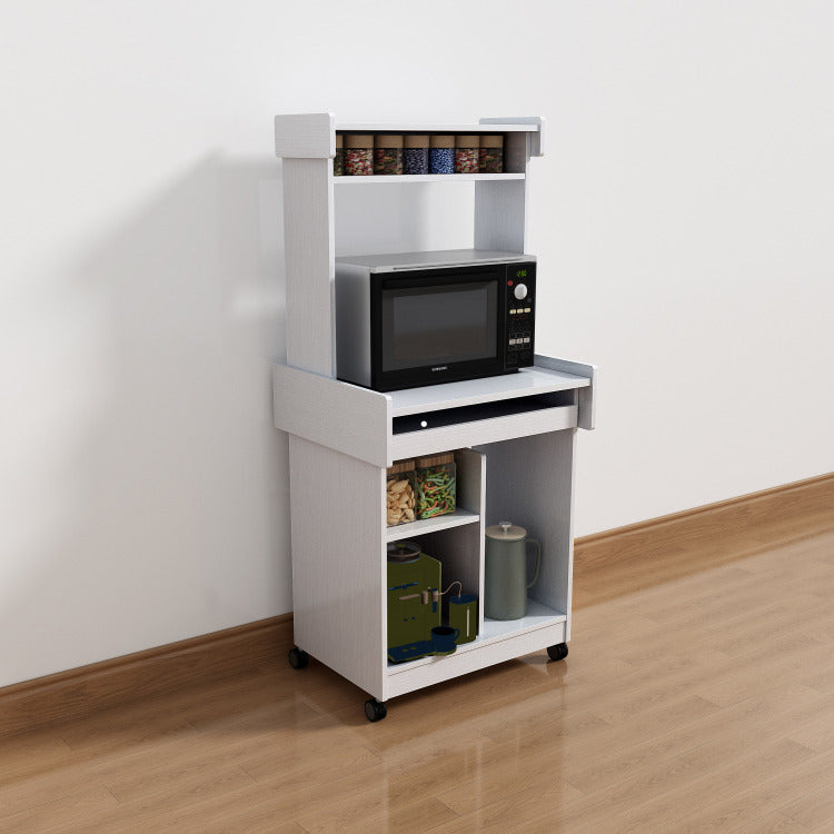 Microwave Cart Coffee Station Computer Cart On Locking Castors Hutch Gliding Shelf White Color