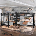 Twin L Shaped Metal Bunk Bed With Storage Shelves And High Quality Safety Guardrail,Space Saving,Black