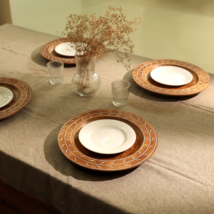 Handcrafted 13" Wood Charger Plate Wooden Dinning Placemat Artisan Wood Tableware