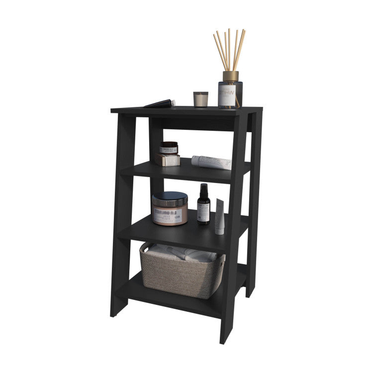 Bathbi 30" High 4 Tier Ladder Shelf Organizer For Bathroom, Side Table, Living Room In Black