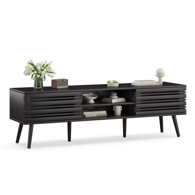 Mid Century Modern Tv Stands For Up To 70" Tv With Storage, Fluted Wood Tv Stand For Living Room, Boho Media Console, Entertainment Center With Cable Management