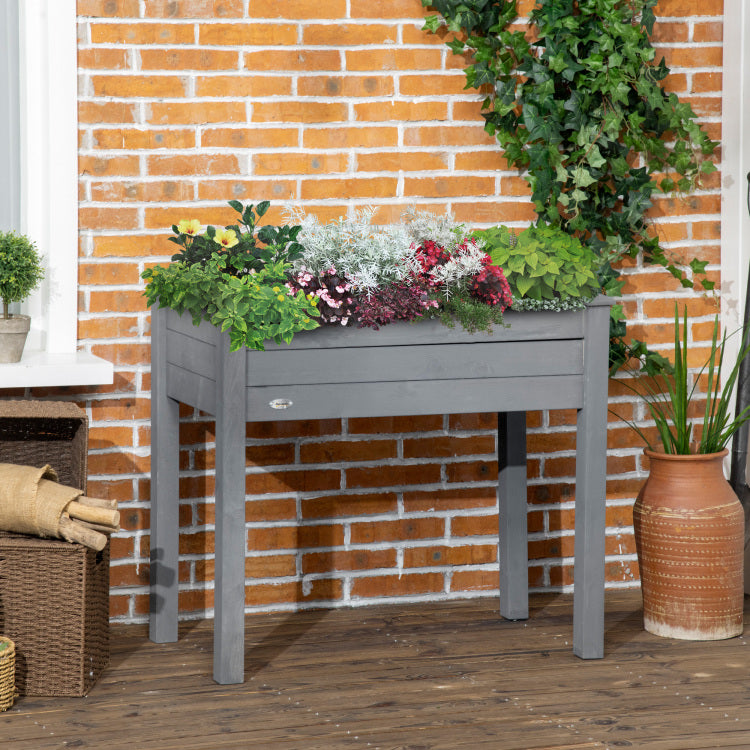 Outsunny Raised Garden Bed With Legs, 34" X 18" X 30", Elevated Wooden Planter Box, Self Draining With Bed Liner For Vegetables, Herbs, And Flowers Backyard, Patio, Balcony Use, Dark Gray