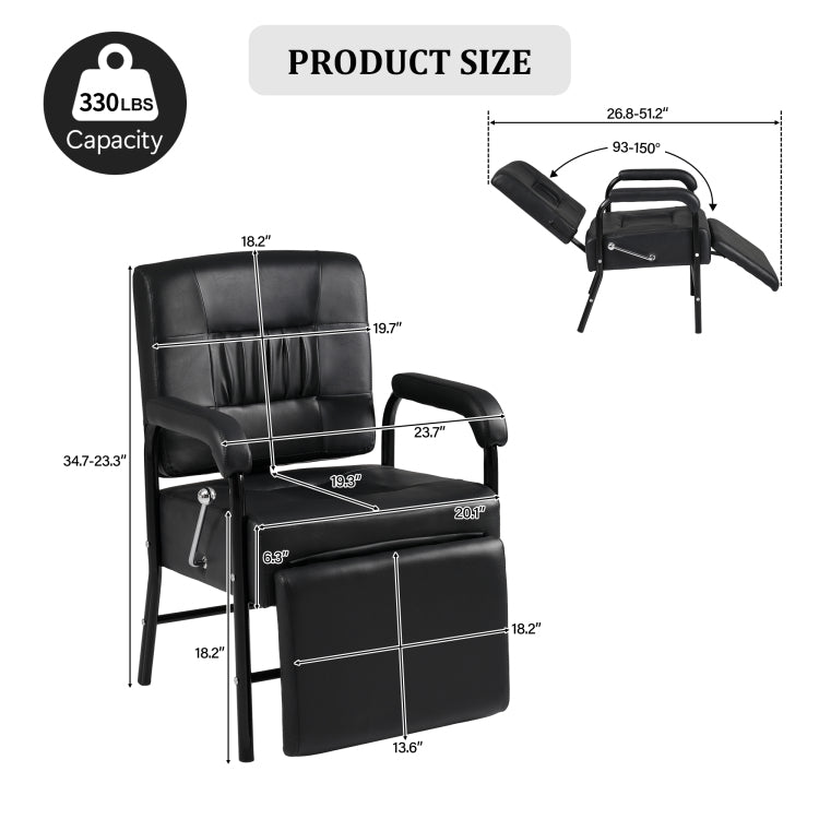 Shampoo Chair With Footrest For Salon, Reclining Salon Chair For Barber & Hair Stylist Chair, Controled Recline Spa Beauty Equipment, Black
