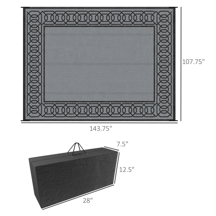 Outsunny Reversible Outdoor Rug, 9' X 12' Waterproof Plastic Straw Floor Mat, Portable Rv Camping Carpet, Large Floor Mat For Backyard, Deck, Picnic, Beach, Black & Gray Border