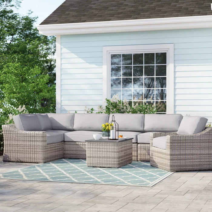 5 Person All Weather Wicker Sectional Seating Group With Cushions Fully Assembled