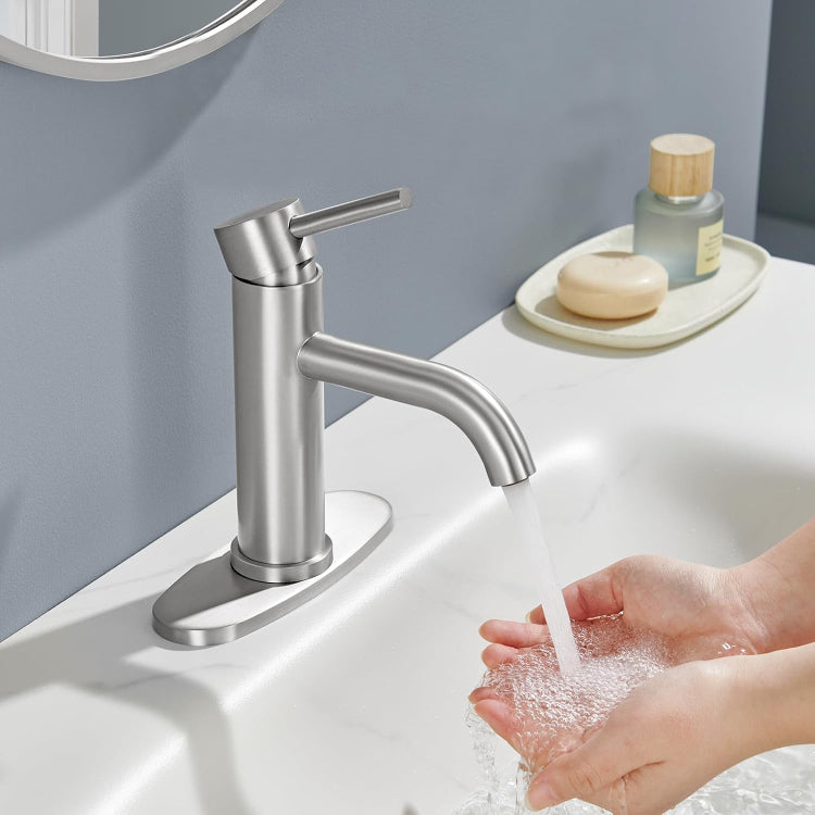 Single Handle Bathroom Faucet Lavatory Faucet Stainless Steel Single Hole T10, Brushed Nickel
