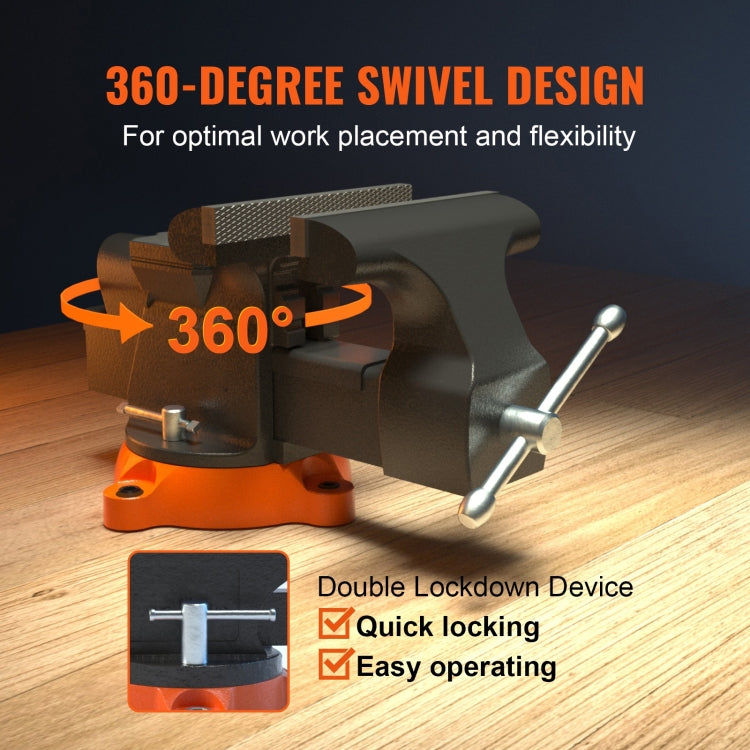 6" Bench Vise W Anvil 360 Swivel Locking Base Heavy Duty Ductile Iron