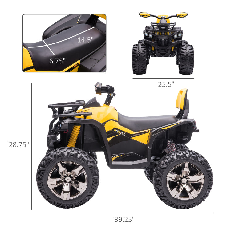 Aosom 12V Kids Atv Ride On Four Wheeler Toy Car With Music, Realistic Headlights, Wide Wheels, Rechargeable Battery Powered, For Boys And Girls, Yellow