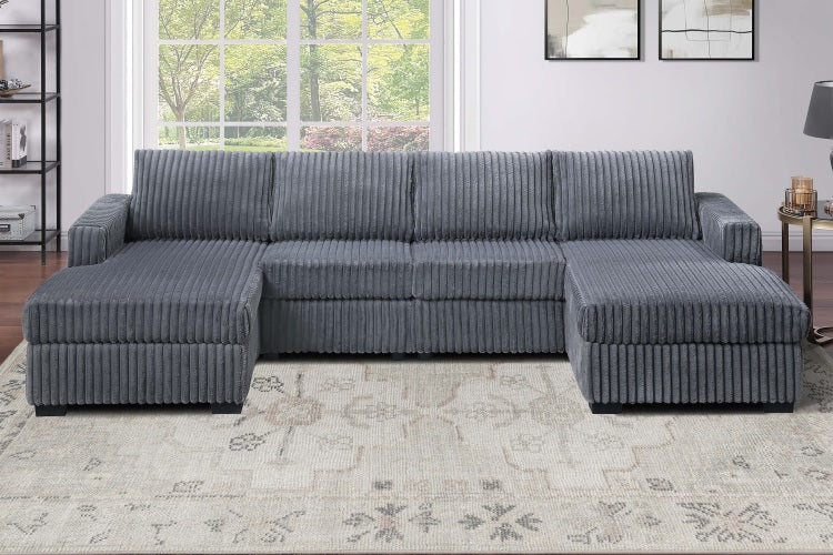 Dark Gray Finish 3Pc U Shaped Sectional Set Cushion Back Armless Chairs Right Arm And Left Arm Chaise Primary Living Room Comfortable For 4 People