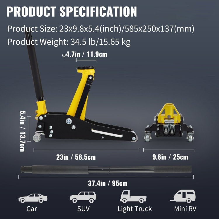 1.5 Ton Low Profile Aluminum Steel Racing Floor Jack Dual Pump Lift Car