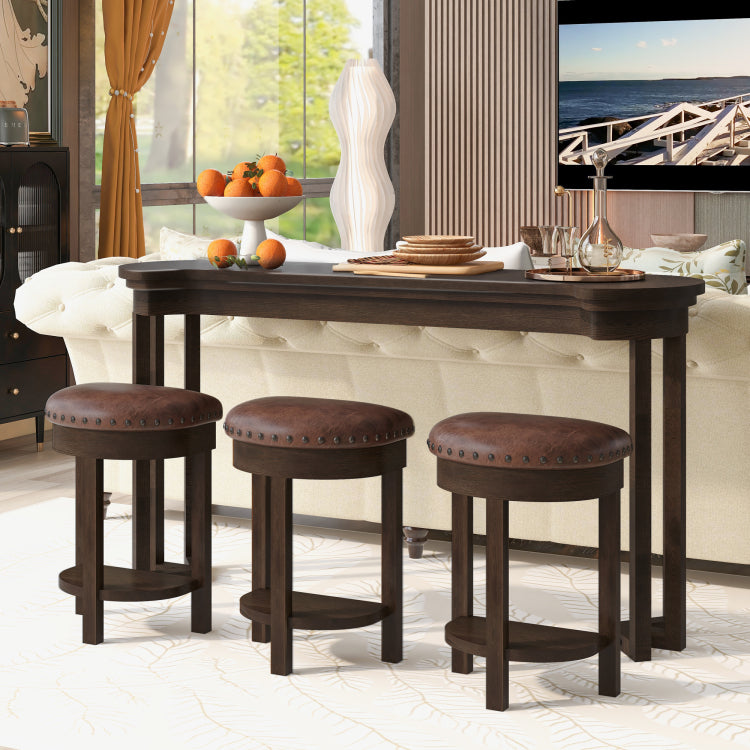 4 Piece Bar Table Set With3 Pu Upholstered Bar Stools, Breakfast Table With 3 Padded Stools Solid Wood Counter Height Dining Table Set For Living Room, Dining Room. Espresso
