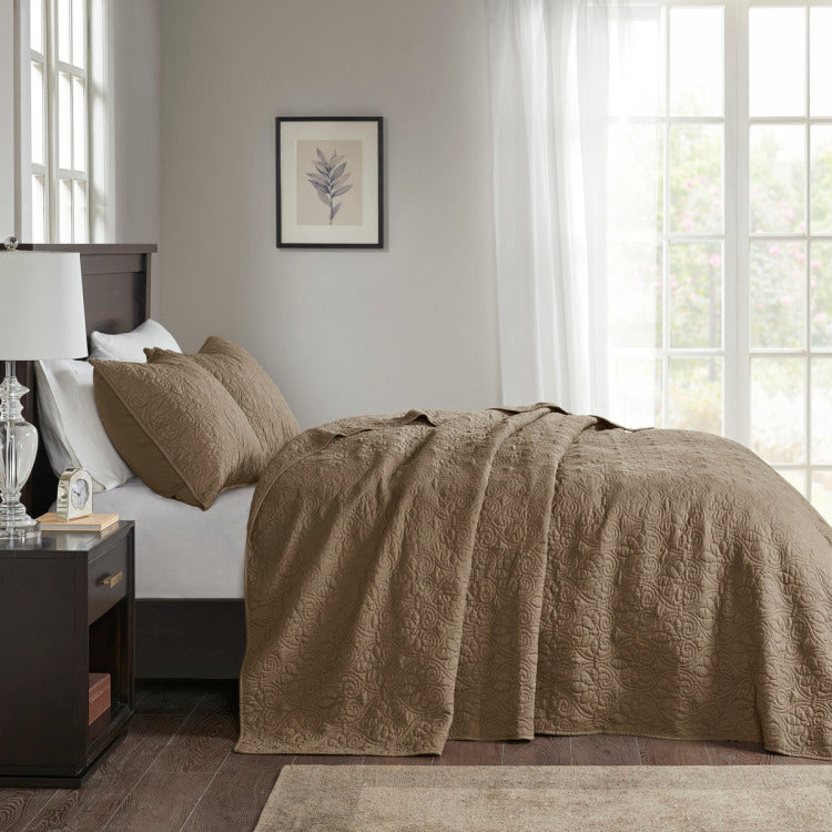 Reversible Bedspread Set Mocha Queen