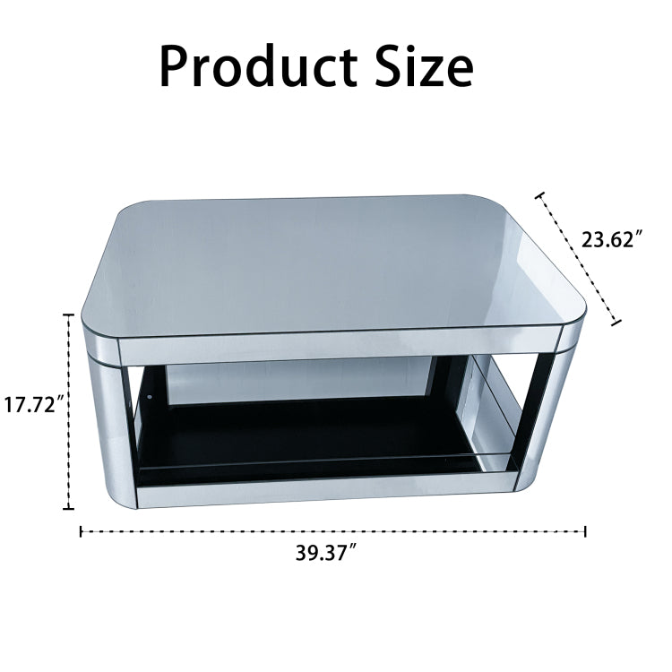 Baked Curved Mirror Coffee Table For Living Room, Modern Glass Coffee Table With Glass Top, Rectangular Center Table Premium Furniture