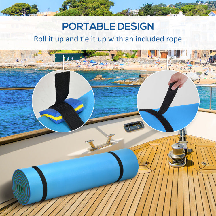 Soozier 12' X 5' Lily Pad Floating Mat With Cup Holder Table, 3 Layer Portable Roll Up Water Mat Float Dock For 2 3 People, On Lake, River, Beach, Swimming Pool, Green