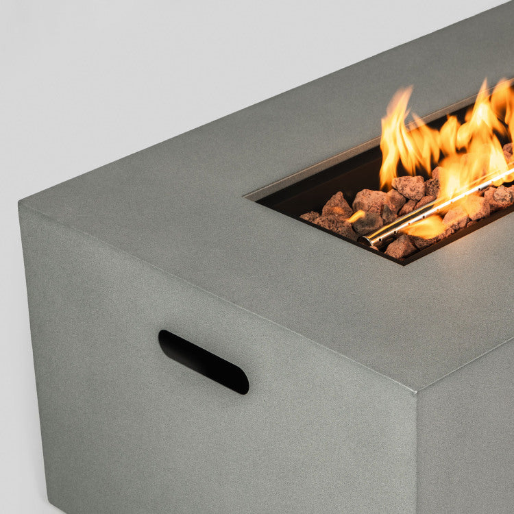Old Sku: W853P193937 42" Propane Gas Fire Pit Table 2 Pieces, 50000 Btu Rectangular Steel Fire Pit With Glass Wind Guard For Outside Patio Deck Garden Courtyard Gray