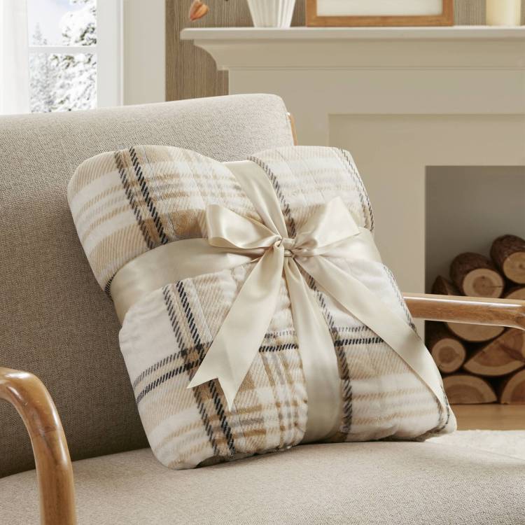 1 Piece 50X60" Heated Throw,Tan Plaid