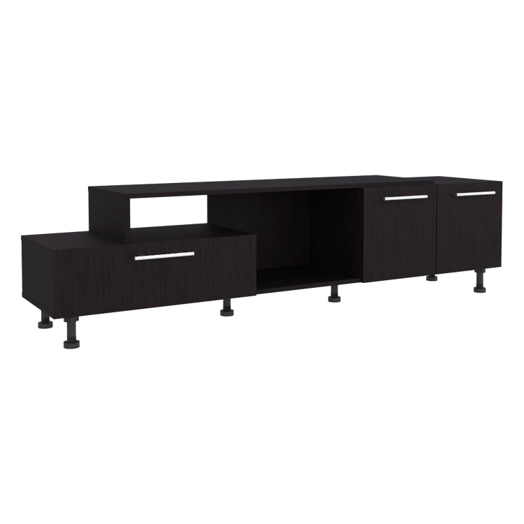 Athol 69" Wide Two Tier Tv Stand Black With One Pull Down Door Cabinet, One Double Door Cabinet And Two Shelves, Cable Management, Living Room Black Wengue