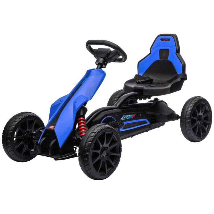 Aosom Kids Pedal Go Kart, Outdoor Ride On Toy With Adjustable Seat, Swing Axle, Handbrake, 4 Non Slip Eva Wheels For Boys And Girls Aged 3 8 Years Old, Blue