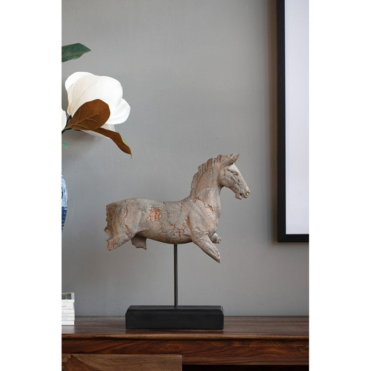 14X4.5X17" Antique Horse Statue On Stand
