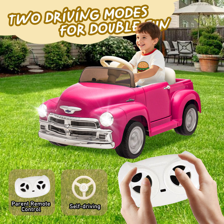 12V Kids Ride On Truck Car W Parents Control, Licensed Chevrolet 3100 Pickup,Electric Car For Kid,Vintage Modeling,3 Speeds,Led Lights,Bluetooth,Usb,High Power Up To 4.35 Km H,Age 3