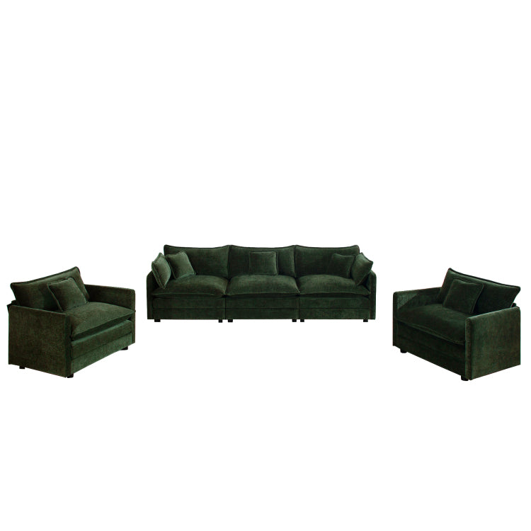 Sofa Set Of 3, 1 1 3 Seats Living Room Sofa Set, Accent Chair, Loveseat, And Three Seat Sofa Modern Style Round Arms 3 Piece Sofa Set, Green Chenille