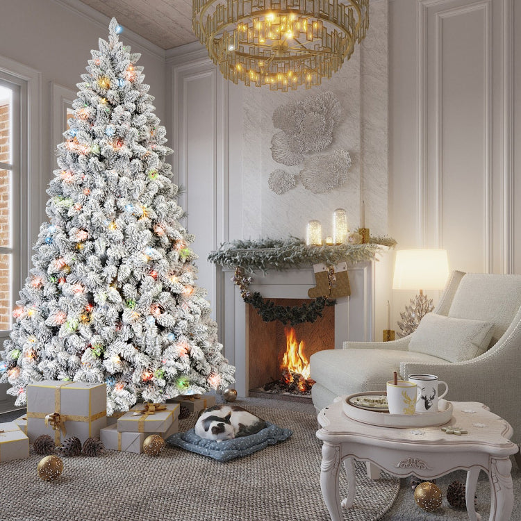 4Ft Flocked Christmas Tree With 150 Colorful Ul Lights And 21 Natural Pine Cones 366 Snowy Pvc Tips, Hinged Branches, Stable Metal Stand, Easy Setup