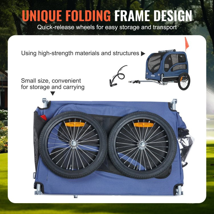 Dog Bike Trailer, Supports Up To 100 Lbs, Pet Cart Bicycle Carrier, Easy Folding Frame With Quick Release Wheels, Universal Bicycle Coupler, Reflectors, Flag, Collapsible To Store, Blue Black