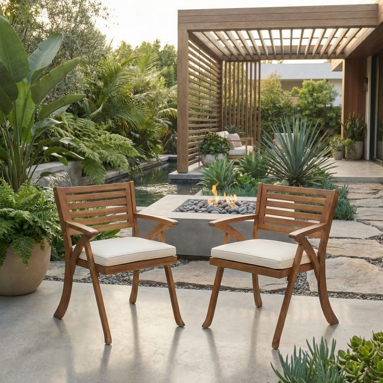 Outdoor Hermosa Kd Wood Dining Chair With Cushions Set Of 2