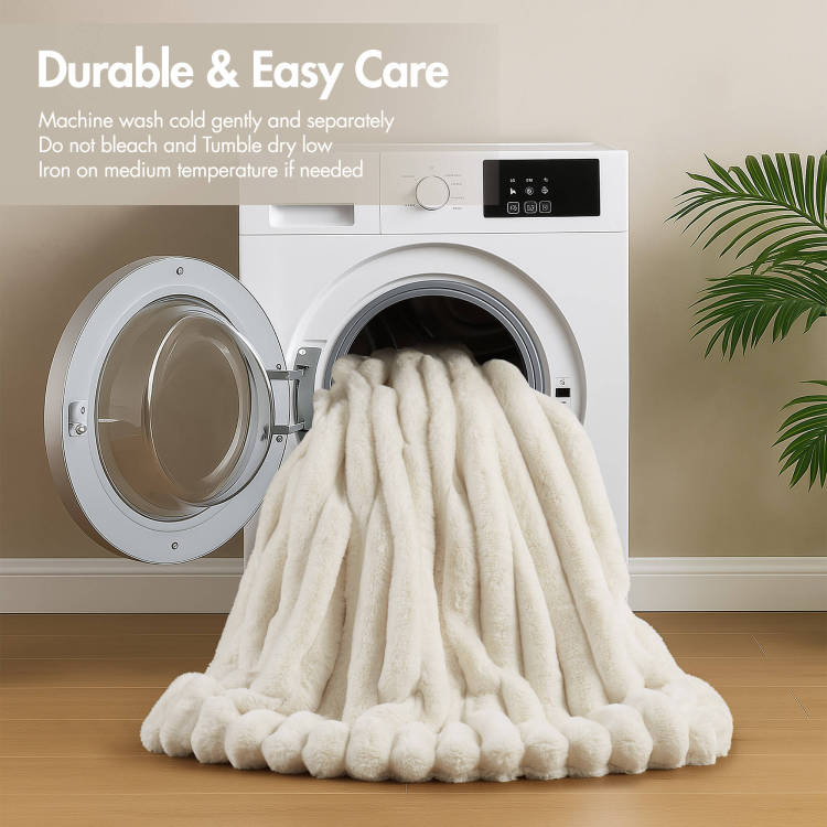 3 Piece Full Queen Soft Faux Fur Ribbed Comforter Set,Ivory