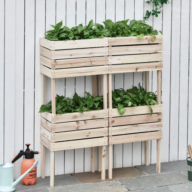 Outsunny 4Pcs Raised Garden Bed, Wooden Elevated Planter Box Kit With Bed Liner, Diy Shape, For Flowers Vegetables