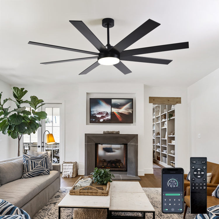 72" With Light, 6 Speed Remote Control, Reversible Dc Motor, Modern 8 Blades With 6" 12" 19.5" Downrods For Home Or Commercial Black Walnut