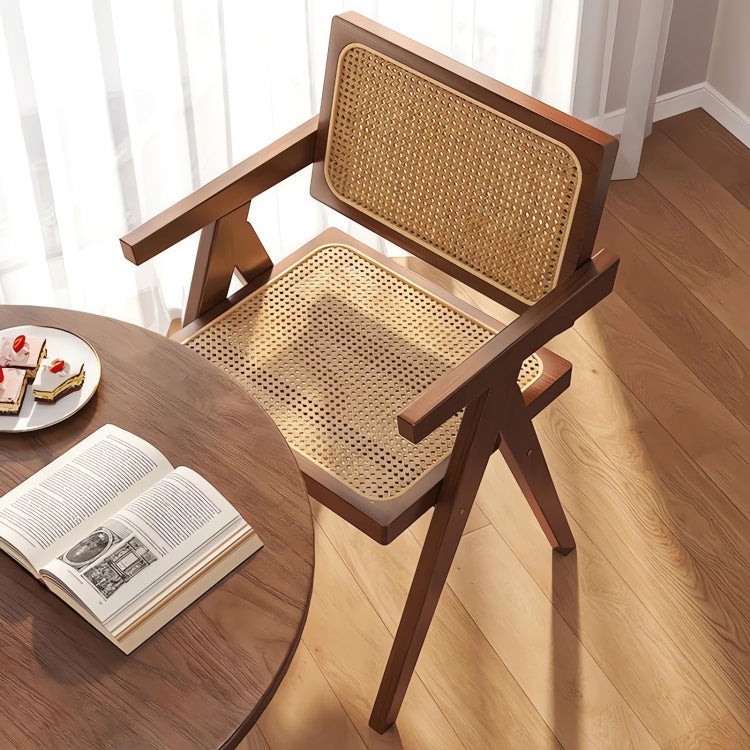 Modern Mid Century Dining Chairs Set Of 2, Rattan Accent Chairs, Comfy Armchairs, Outdoor Wood Chairs With Armrest For Bedroom Living Room Reading Room Dining Kitchen, Brown