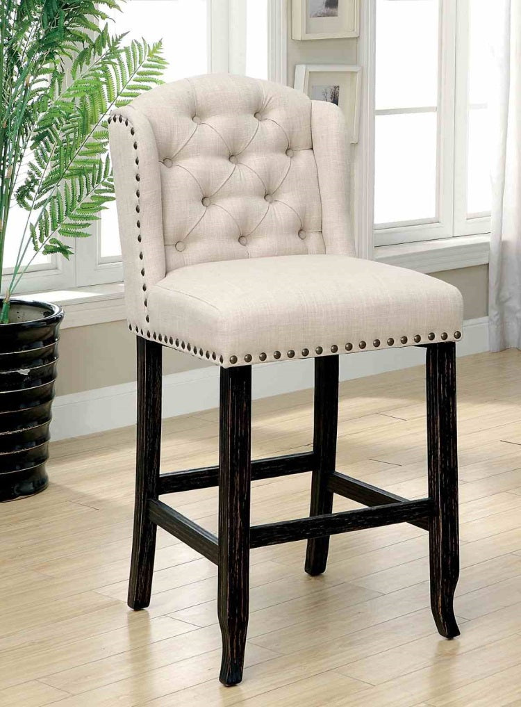 Rustic Style 2Pc Counter Height Chair Bold Distressed Wing Back Antique Black And Beige Finish Dining Room