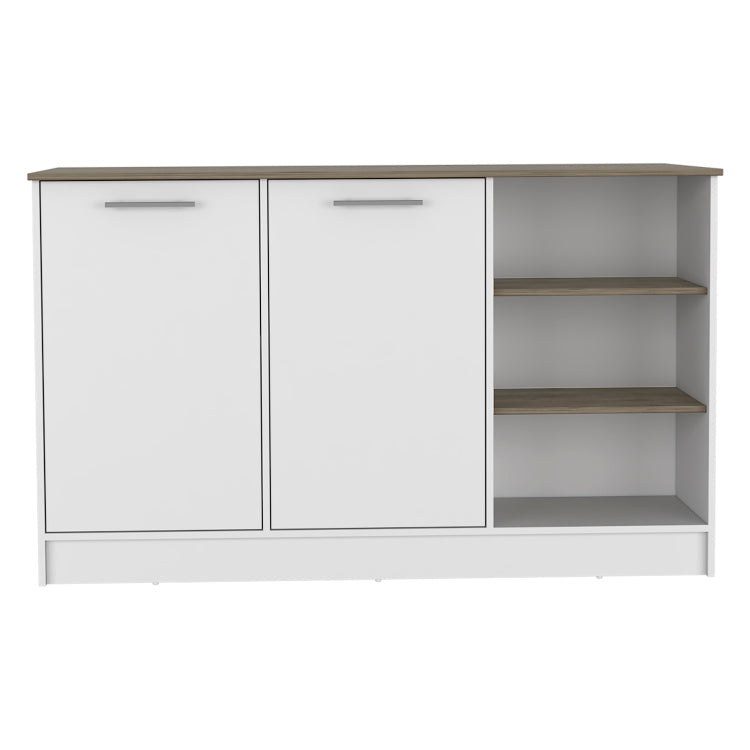 Ginger Kitchen Island, Three Open Shelves, Two Cabinets White Dark Brown