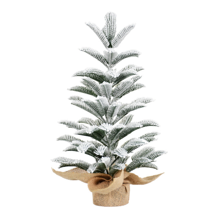 50Cm Flocked Tabletop Christmas Tree, Full Pe Snowy Mini Tree With 85 Tips, Cement Burlap Base Small Winter Holiday Decor For Home, Office, Desk Or Gifts