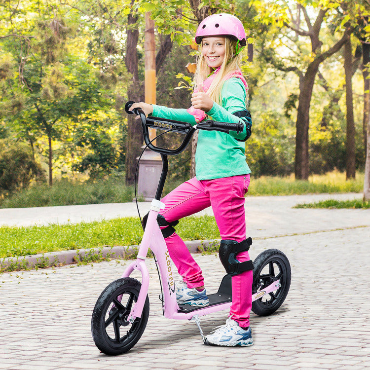 Homcom Kick Scooter For Kids 5 12 Years Old, Big Wheel Kids Scooter With Adjustable Height Handlebar, Non Slip Footplate, Rear Brake, Pink