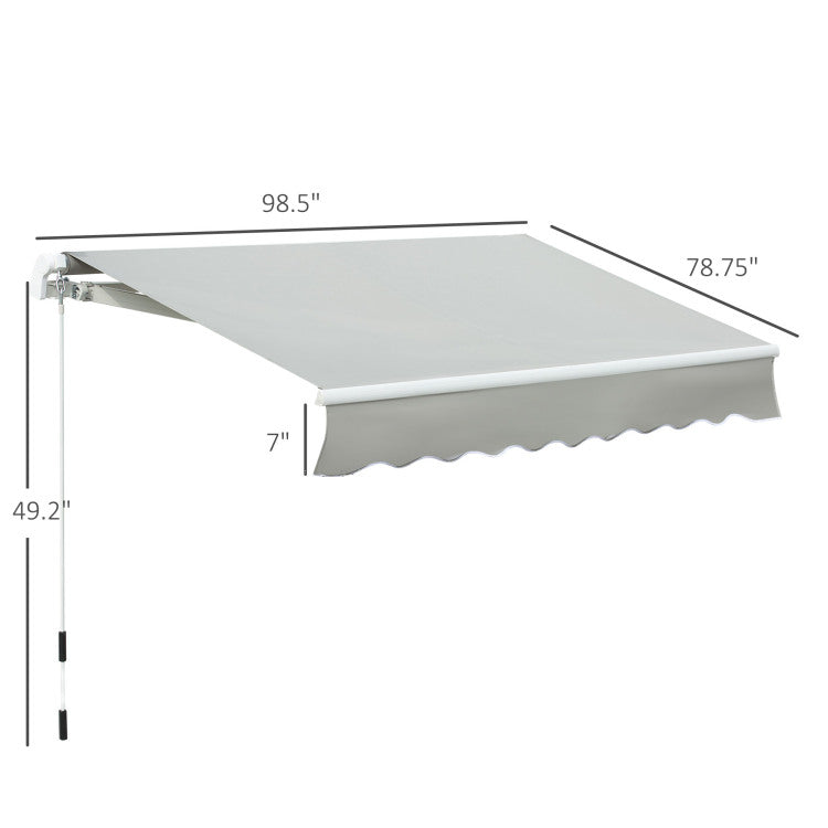 Outsunny 8' X 7' Patio Retractable Awning, Manual Exterior Sun Shade Deck Window Cover, Grey