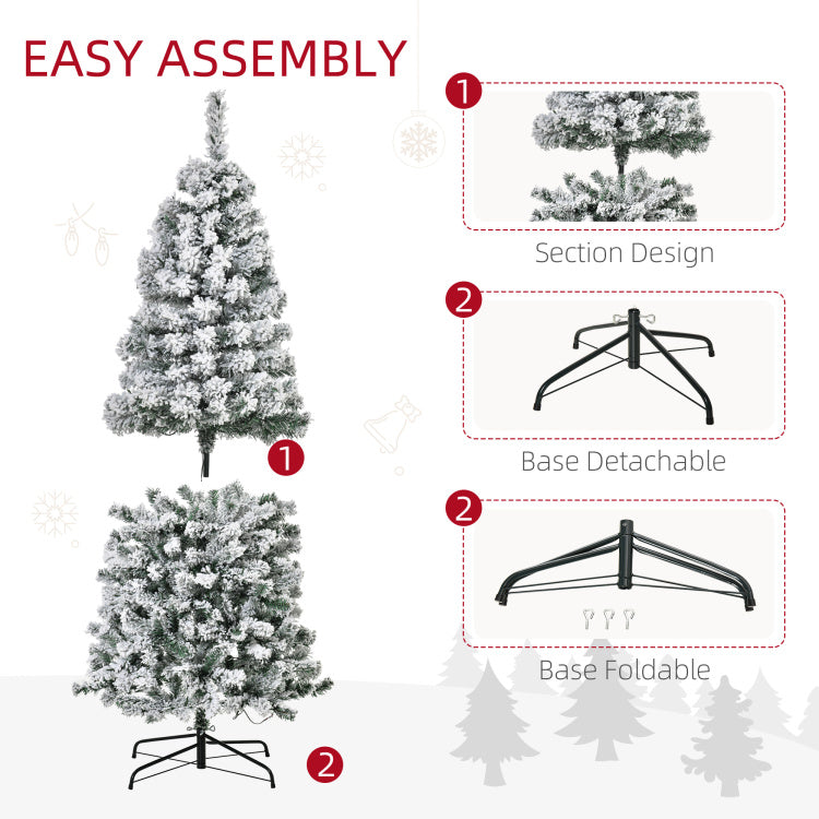 Homcom 7.5Ft Pre Lit Snow Flocked Slim Douglas Fir Artificial Christmas Tree With Realistic Branches, 350 Led Lights And 641 Tips