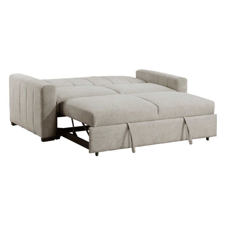 Transitional Style Convertible Sofa With Pull Out Bed Light Gray Upholstery Solid Wood Living Room Furniture 1Pc