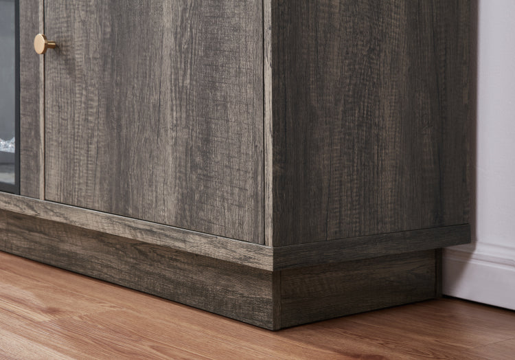 Ambrose 70"W Gray Walnut Finish Fireplace Tv Stand Console With Heater, Led Light, Cabinets, Shelves