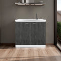 Napoles Utility Sink With Faucet Inclued And Integrated Stainless Steel Counter Top, Freestanding Cabinet With Two Doors, Metal Handles And Two Interior Shelves, Gray White