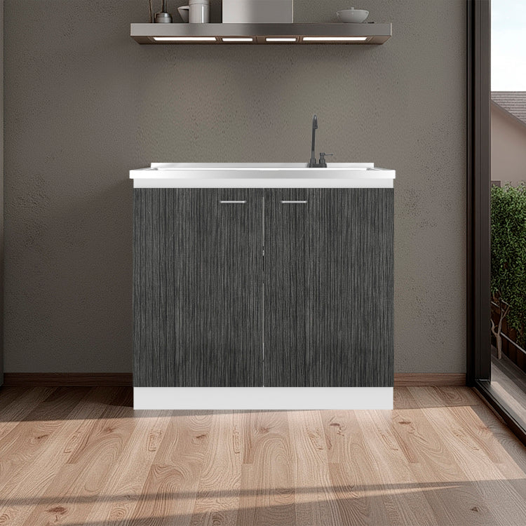 Napoles Utility Sink With Faucet Inclued And Integrated Stainless Steel Counter Top, Freestanding Cabinet With Two Doors, Metal Handles And Two Interior Shelves, Gray White