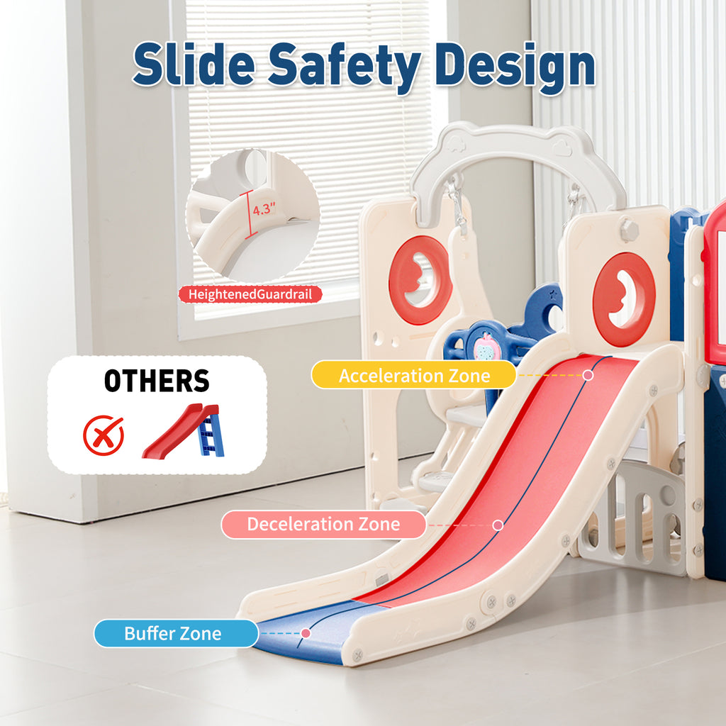 12 In 1 Indoor Outdoor Playset For Toddlers 1 3 Swing & Slide Combo, Durable Climber Basketball Hoop Ball Toddler Indoor Playset For Home Playground Red Blue